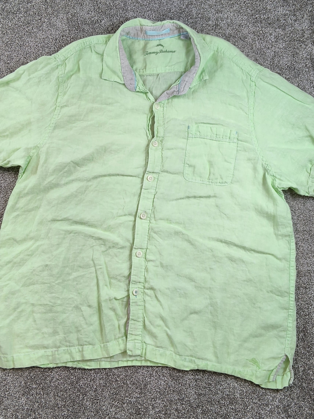 TOMMY BAHAMA SIZE XXL MEN’S SHORT SLEEVE 100% LINEN SHIRT GREEN